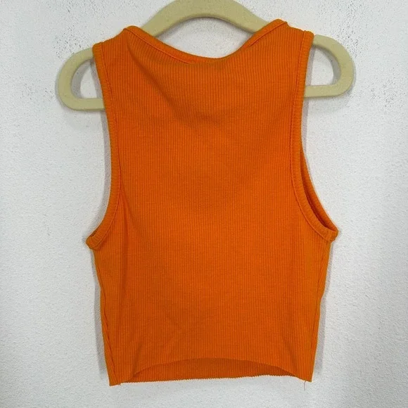 Naked Wardrobe Ribbed Crop Tank Top Orange Racerback Sleeveless Size S - Picture 7 of 8